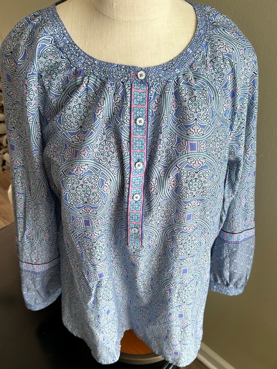 Talbots Tops - Talbots Blue and Pink Medallion Print Peasant Top -L